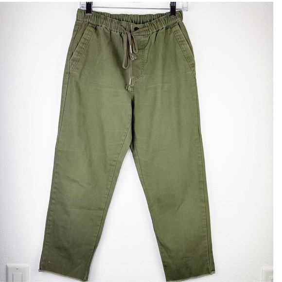 O'Neill Pants - ONeill Salt Water Solid Pants Army Green XS Elastic Waist Raw Hem Straight Leg